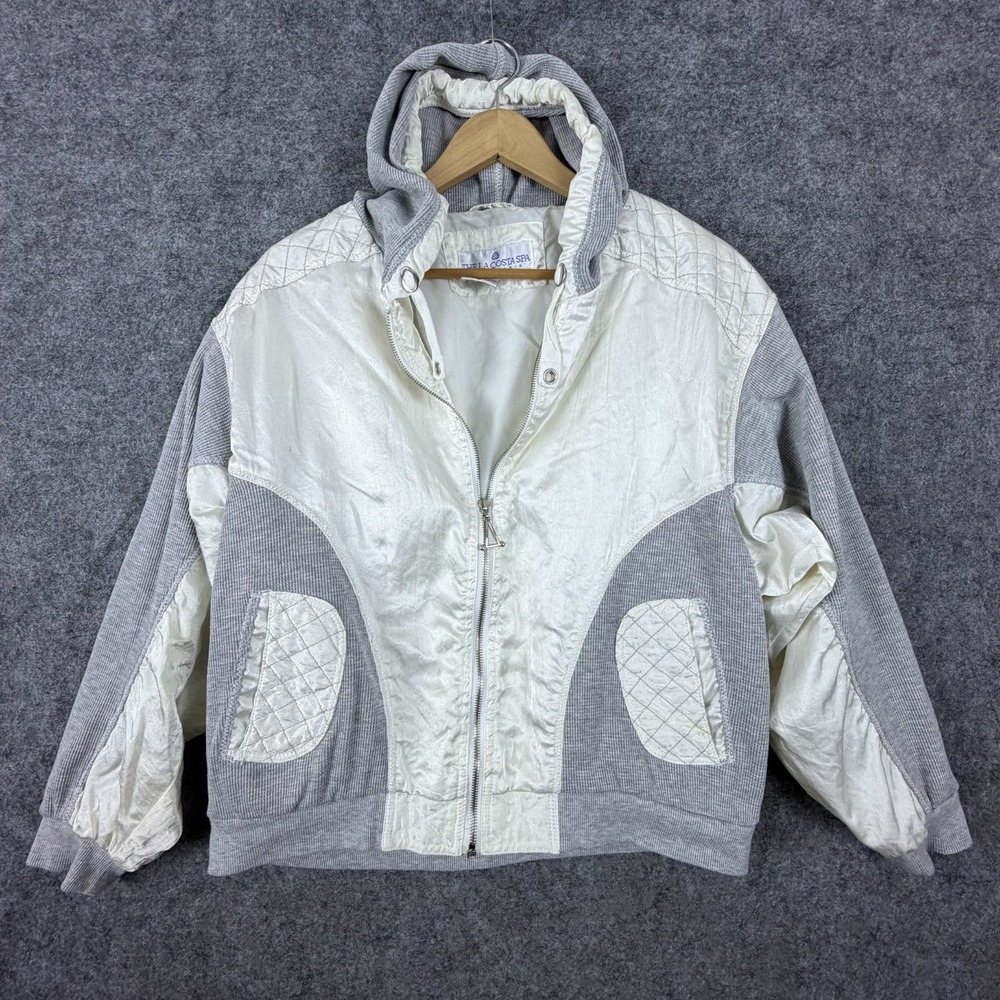 Vintage The La Costa Spa California Jacket Medium Gray White Quilted Old Money